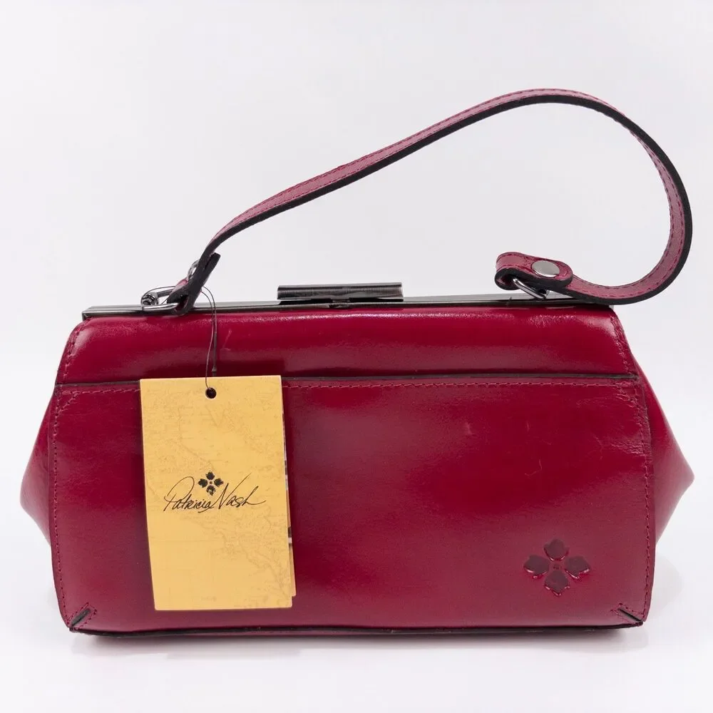 Patricia Nash Bovino Burgundy Red Tooled Leather Frame Satchel NWT